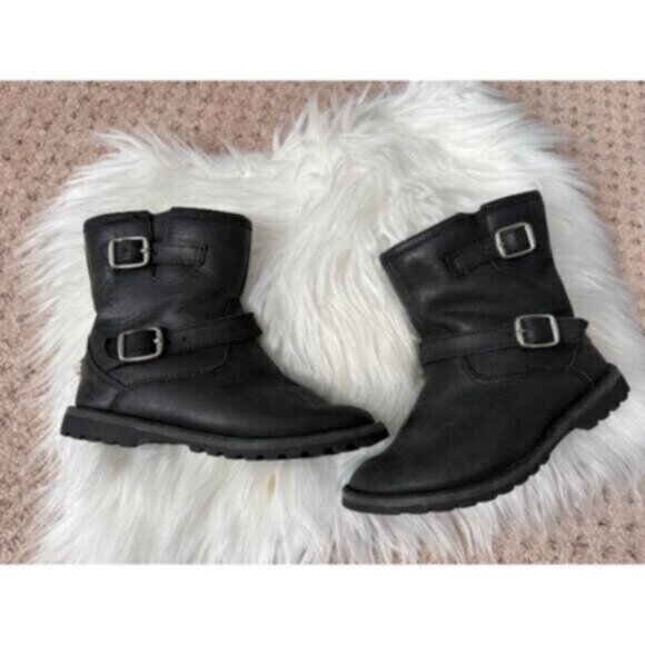UGG Toddler Girls Size 9 Harwell Buckled 1100183T Leather Boot Black - Picture 1 of 6